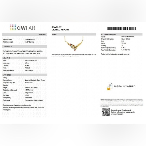 GWLAB Certified 1.80ct Natural Mixed Gems & 0.14ct Diamond Necklace - 18K Gold - Picture 7 of 7